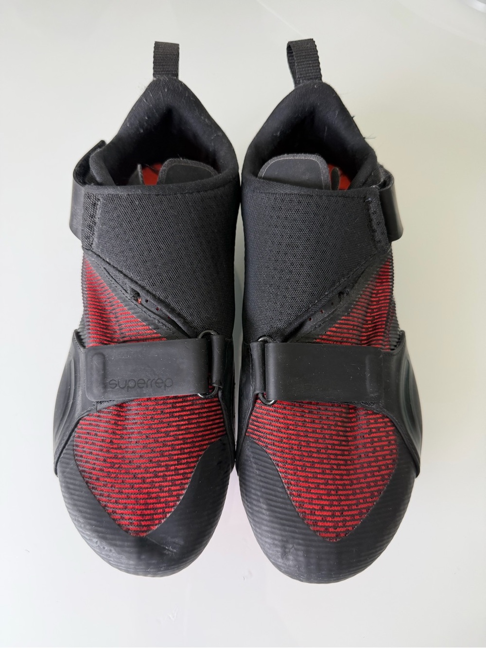 Nike Men's Red and Black Training Sneakers with Mid-Foot Strap